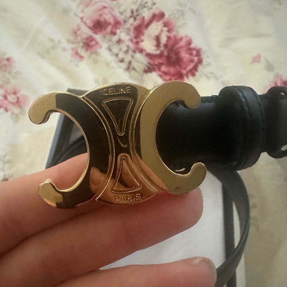 Celine Black Belt with Gold Double-C Buckle